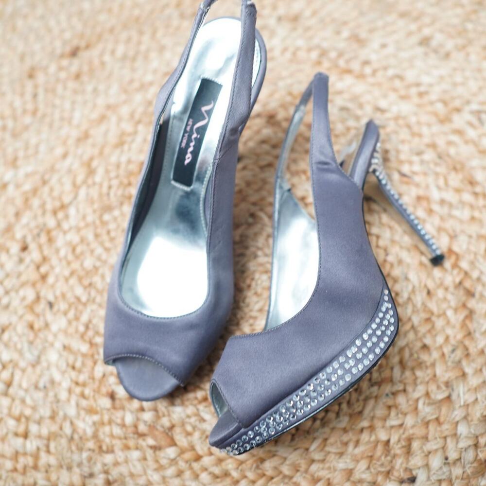 Nina New York Rhinestone Heels Gray US 5.5